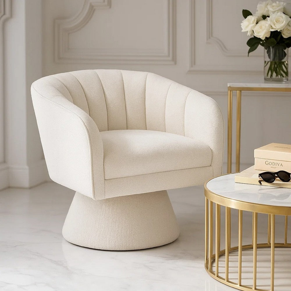 Shea Swivel Accent Chair, Beige Boucle Fabric, Channel Stitched  - BM345404