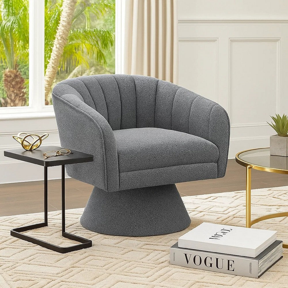 Shea Swivel Accent Chair, Dark Gray Boucle Fabric, Channel Stitched  - BM345405