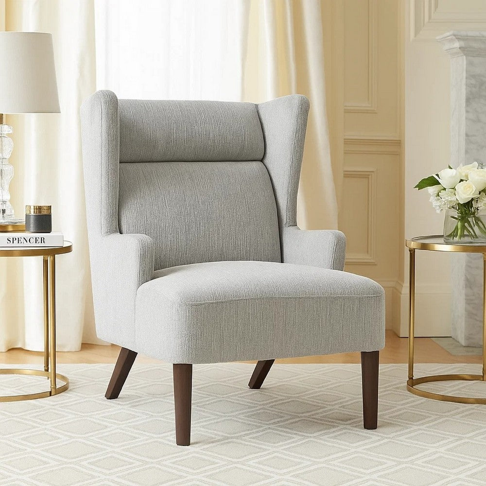 Joen Accent Chair, High Wing Backrest, Gray Chenille, Wood Legs - BM345406