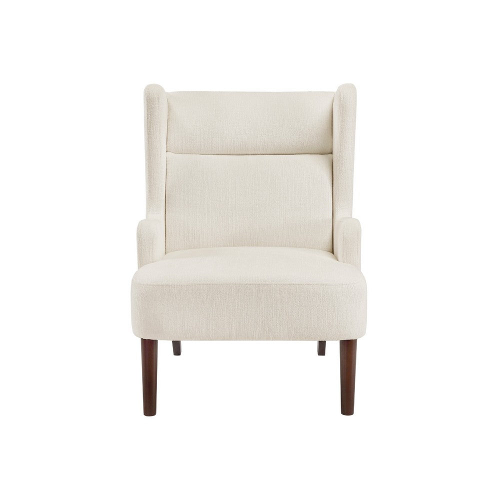 Joen Accent Chair, High Wing Backrest, Beige Chenille, Wood Legs - BM345407