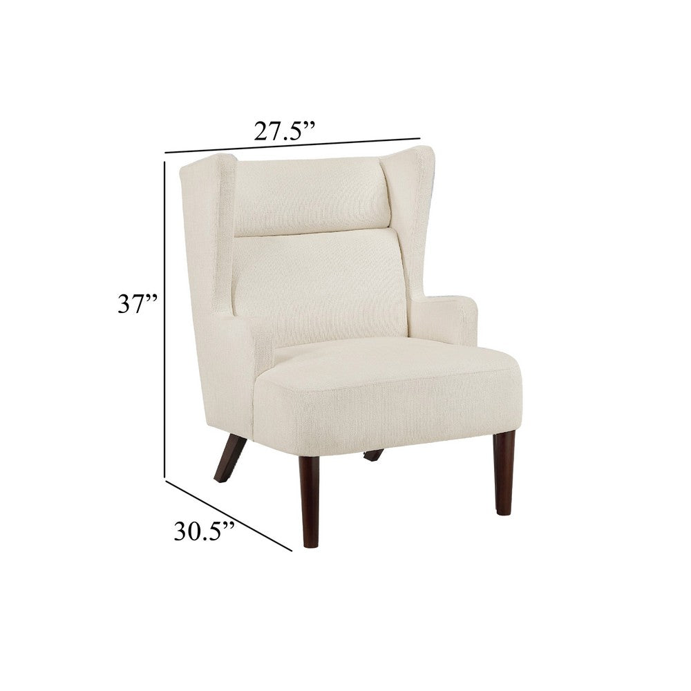 Joen Accent Chair, High Wing Backrest, Beige Chenille, Wood Legs - BM345407