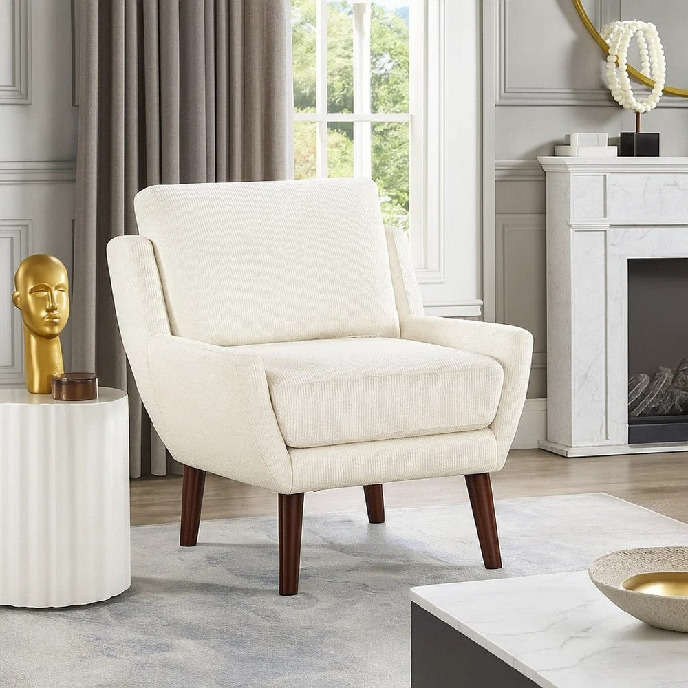 Veny Accent Armchair, Beige Chenille, Solid Wood Angled Legs - BM345408