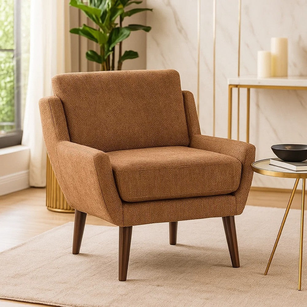 Veny Accent Armchair, Burnt Orange Chenille, Solid Wood Angled Legs - BM345410