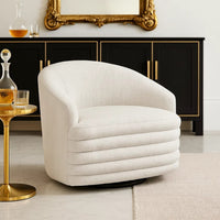 Vinn Swivel Accent Armchair, Barrel Design, Beige Chenille Fabric - BM345411