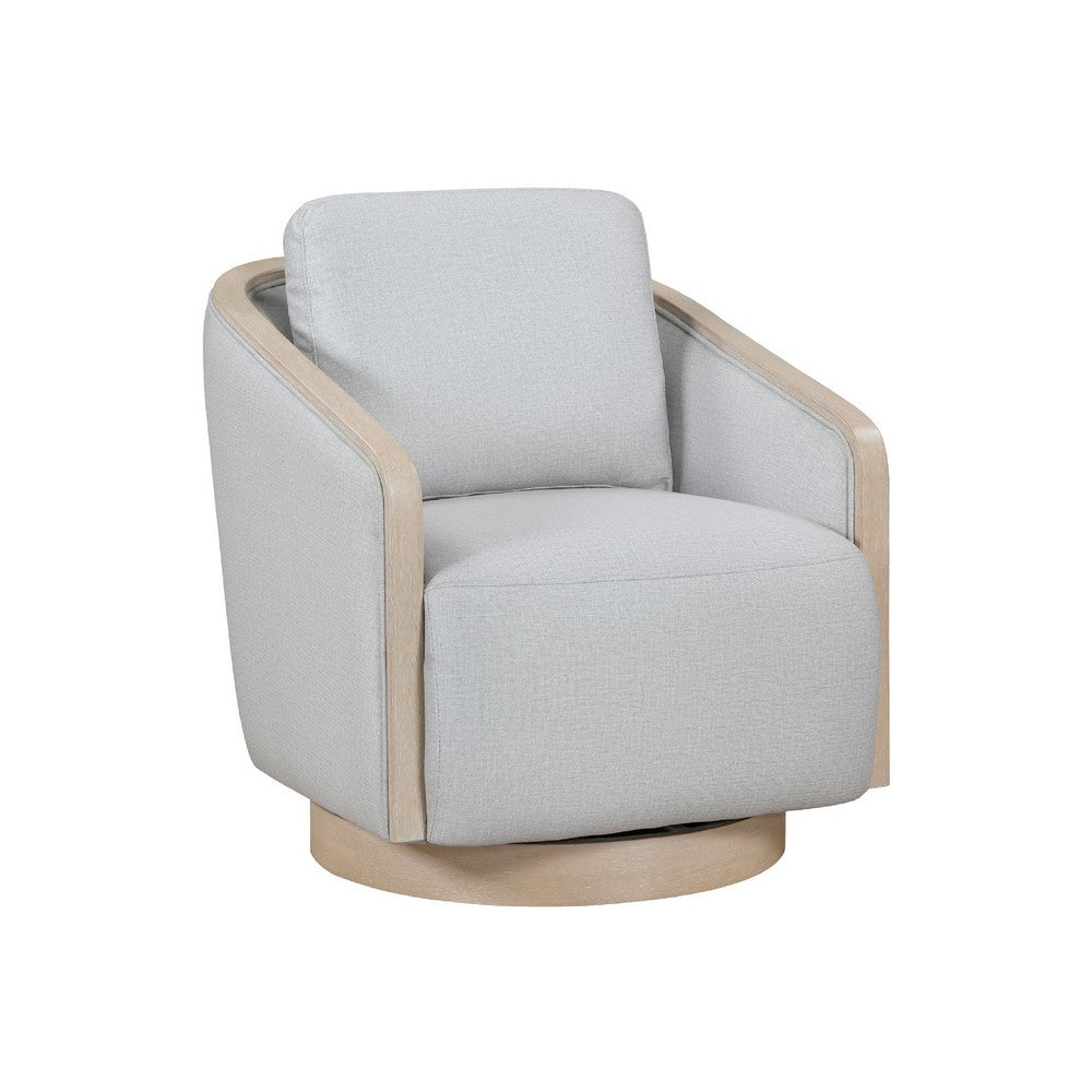 Jely Swivel Accent Armchair, Oak Brown Wood Trim and Base, Gray Polyester - BM345412