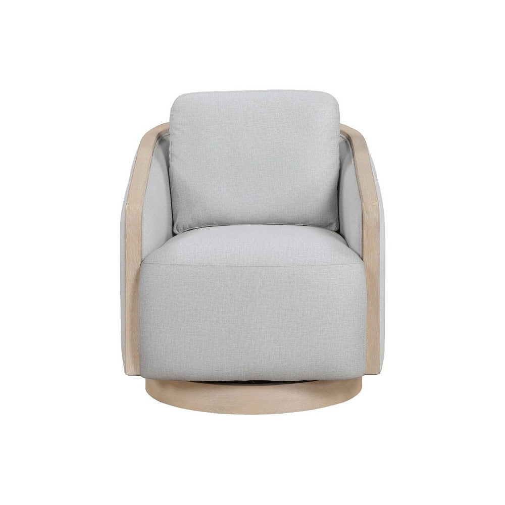 Jely Swivel Accent Armchair, Oak Brown Wood Trim and Base, Gray Polyester - BM345412