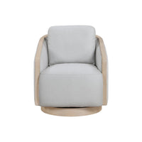 Jely Swivel Accent Armchair, Oak Brown Wood Trim and Base, Gray Polyester - BM345412
