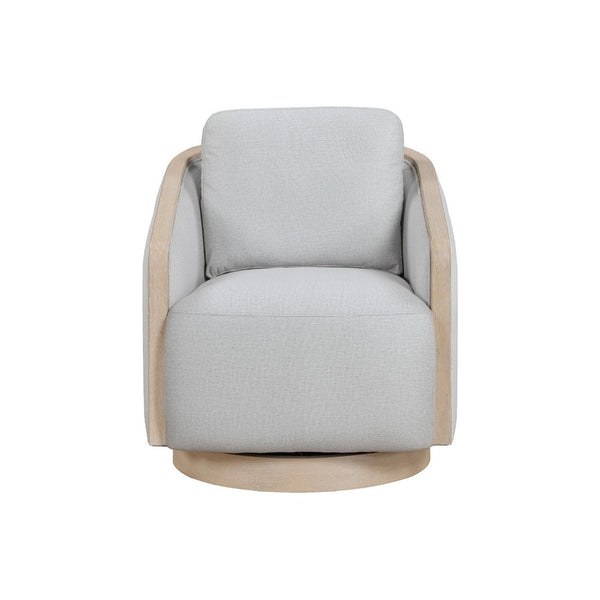 Jely Swivel Accent Armchair, Oak Brown Wood Trim and Base, Gray Polyester - BM345412