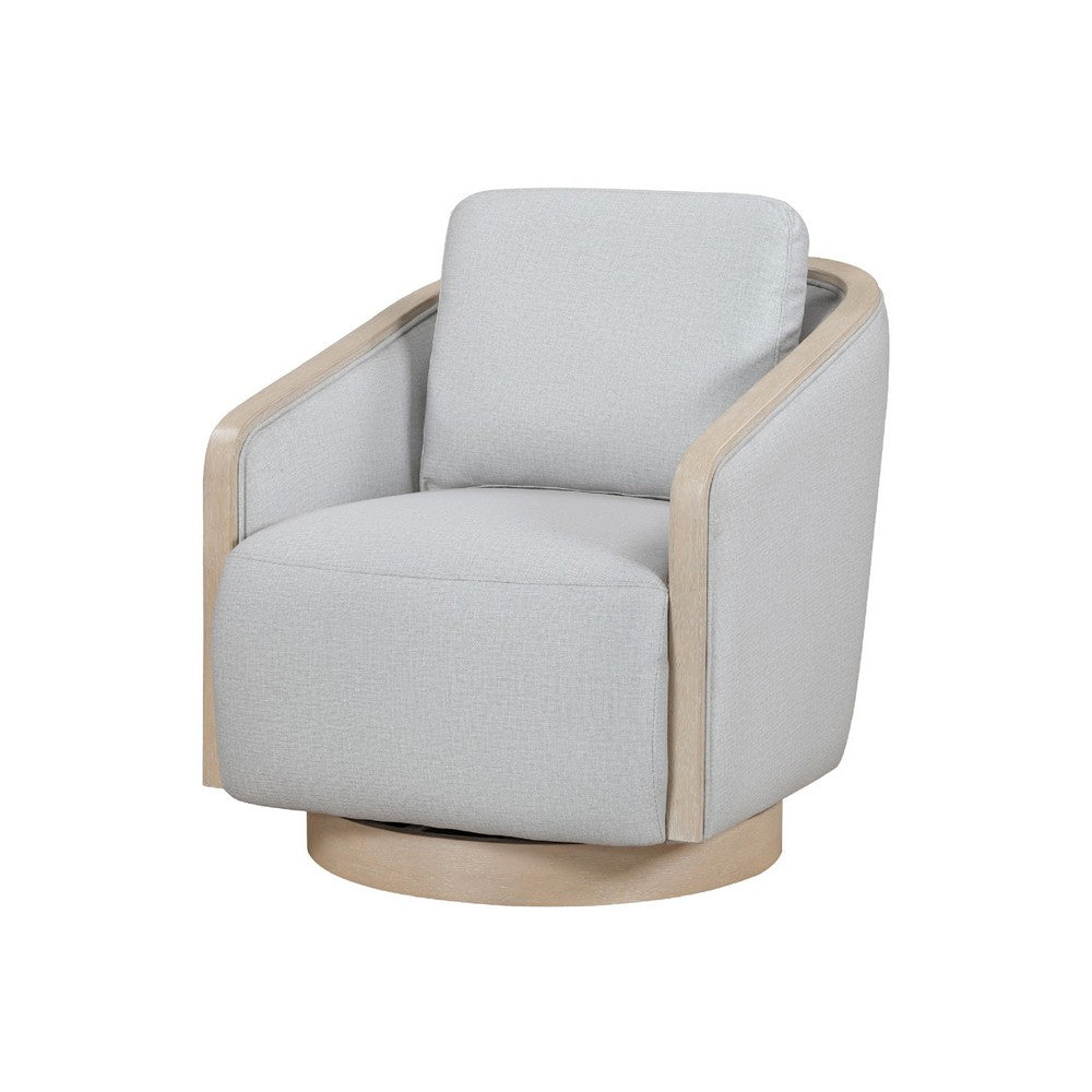 Jely Swivel Accent Armchair, Oak Brown Wood Trim and Base, Gray Polyester - BM345412