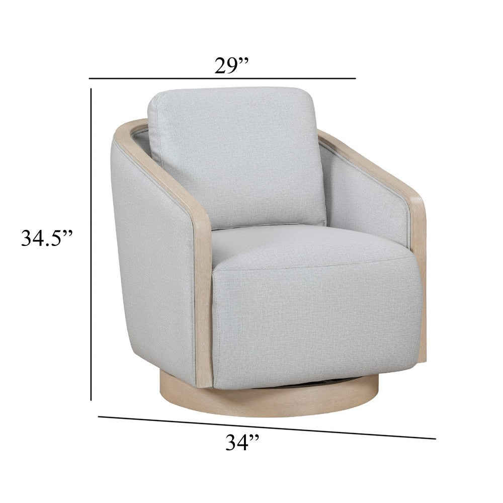Jely Swivel Accent Armchair, Oak Brown Wood Trim and Base, Gray Polyester - BM345412