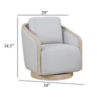 Jely Swivel Accent Armchair, Oak Brown Wood Trim and Base, Gray Polyester - BM345412