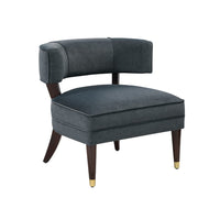 Disa Accent Armchair, Barrel Back Design, Gray Velvet, Solid Wood Legs - BM345413