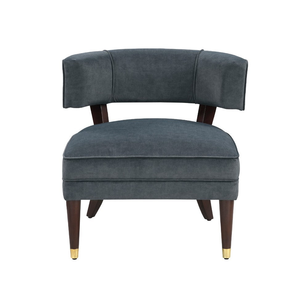 Disa Accent Armchair, Barrel Back Design, Gray Velvet, Solid Wood Legs - BM345413