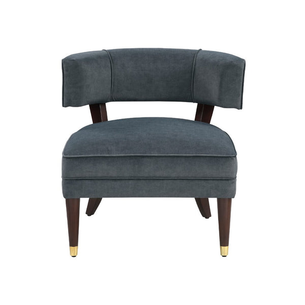 Disa Accent Armchair, Barrel Back Design, Gray Velvet, Solid Wood Legs - BM345413