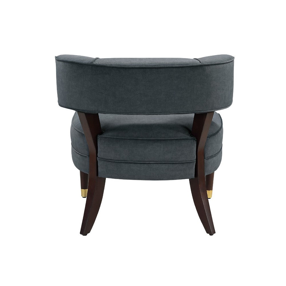 Disa Accent Armchair, Barrel Back Design, Gray Velvet, Solid Wood Legs - BM345413