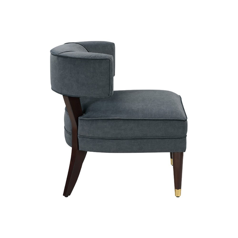 Disa Accent Armchair, Barrel Back Design, Gray Velvet, Solid Wood Legs - BM345413