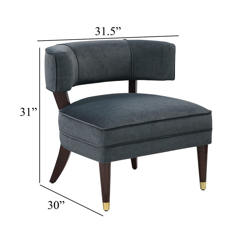 Disa Accent Armchair, Barrel Back Design, Gray Velvet, Solid Wood Legs - BM345413