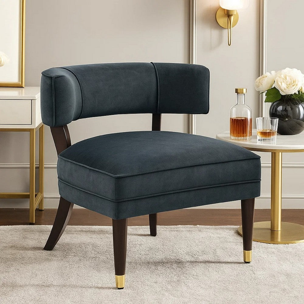 Disa Accent Armchair, Barrel Back Design, Gray Velvet, Solid Wood Legs - BM345413