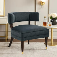 Disa Accent Armchair, Barrel Back Design, Gray Velvet, Solid Wood Legs - BM345413