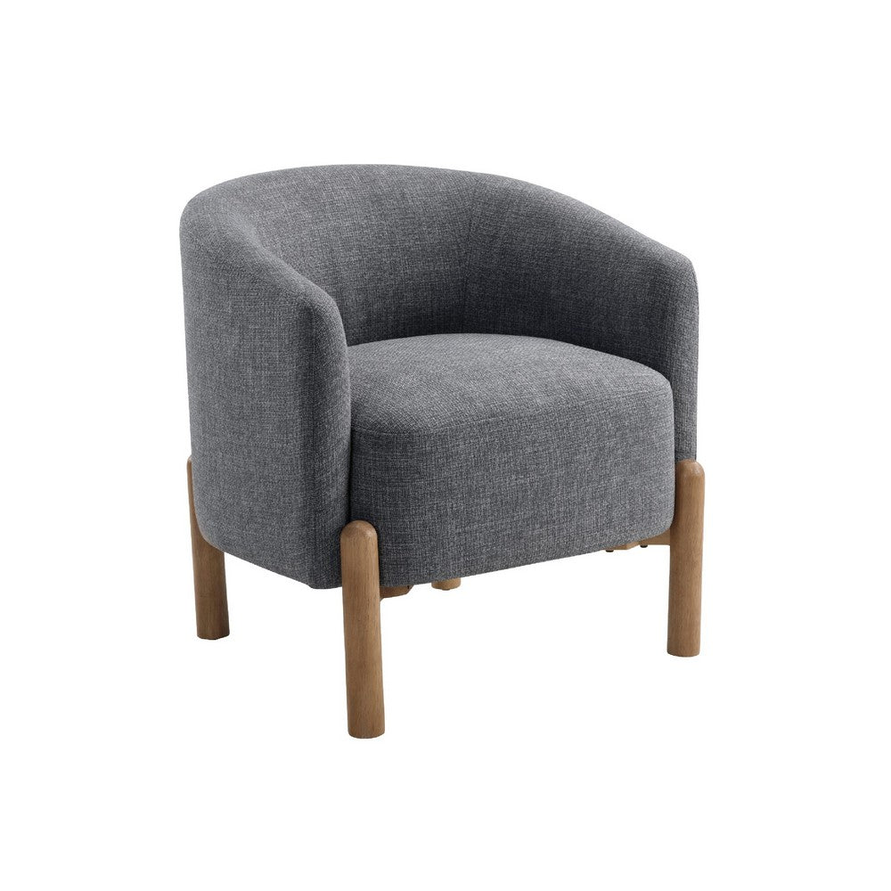 Diya Barrel Style Accent Chair, Gray Polyester, Light Brown Wood Legs - BM345415