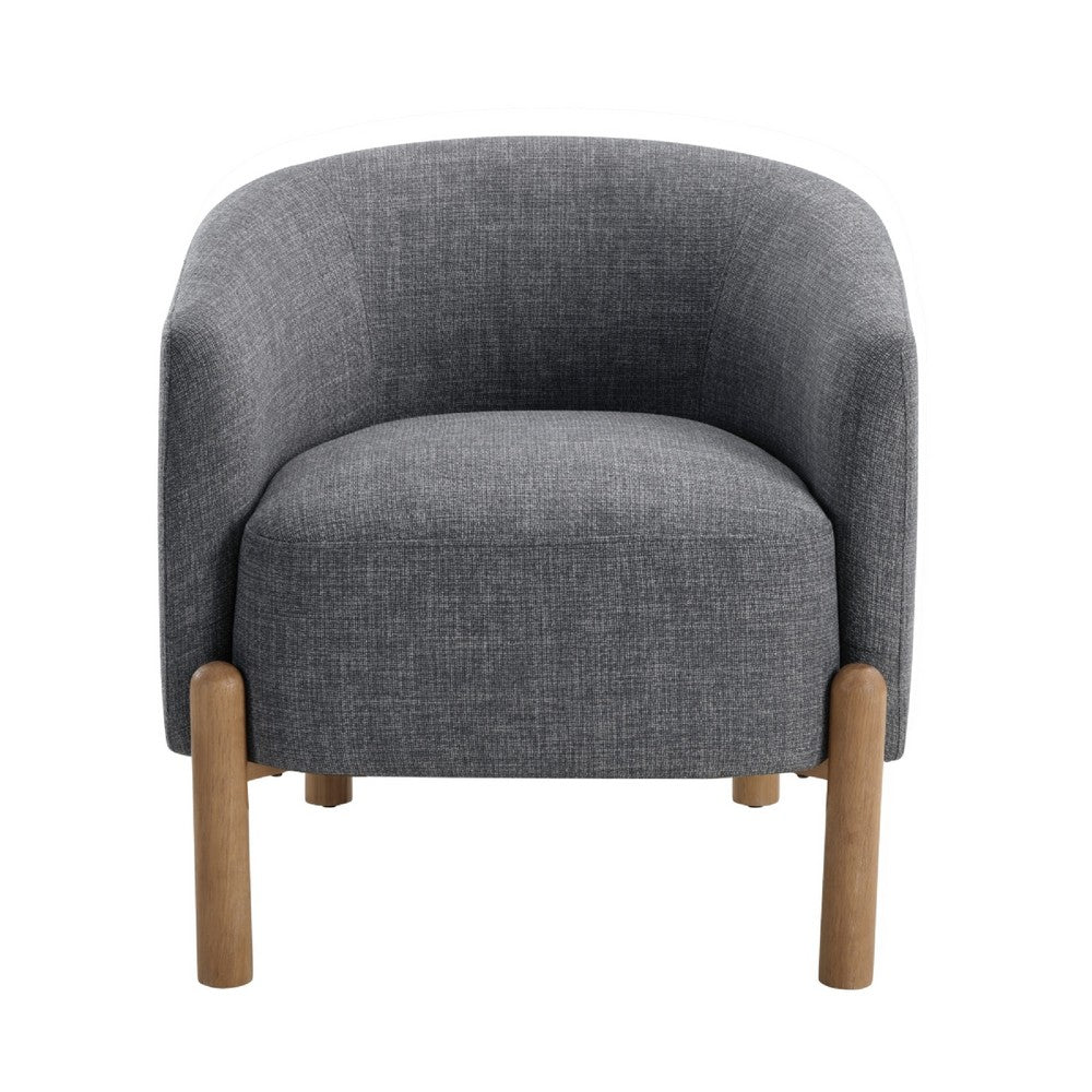 Diya Barrel Style Accent Chair, Gray Polyester, Light Brown Wood Legs - BM345415