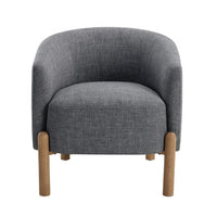 Diya Barrel Style Accent Chair, Gray Polyester, Light Brown Wood Legs - BM345415