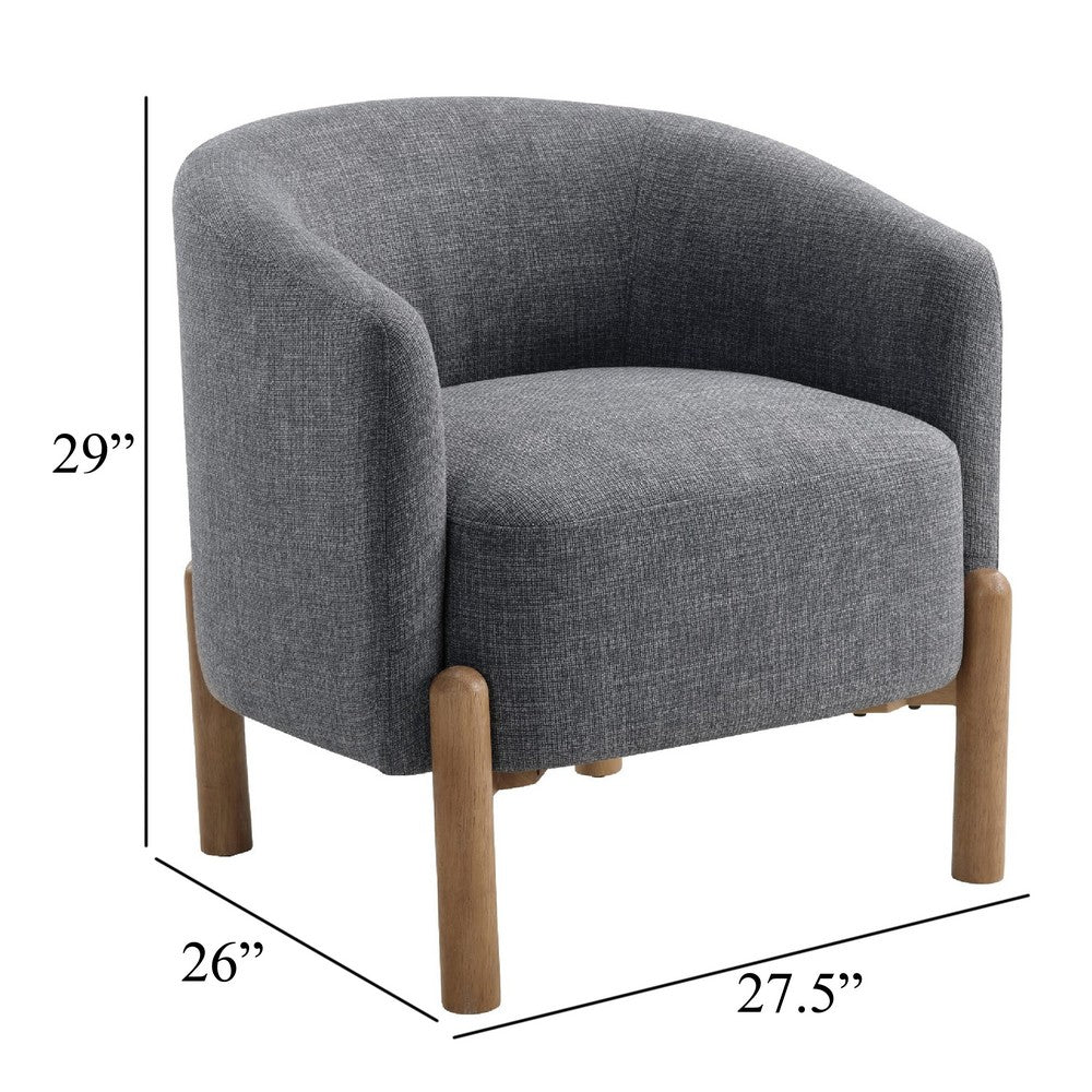 Diya Barrel Style Accent Chair, Gray Polyester, Light Brown Wood Legs - BM345415