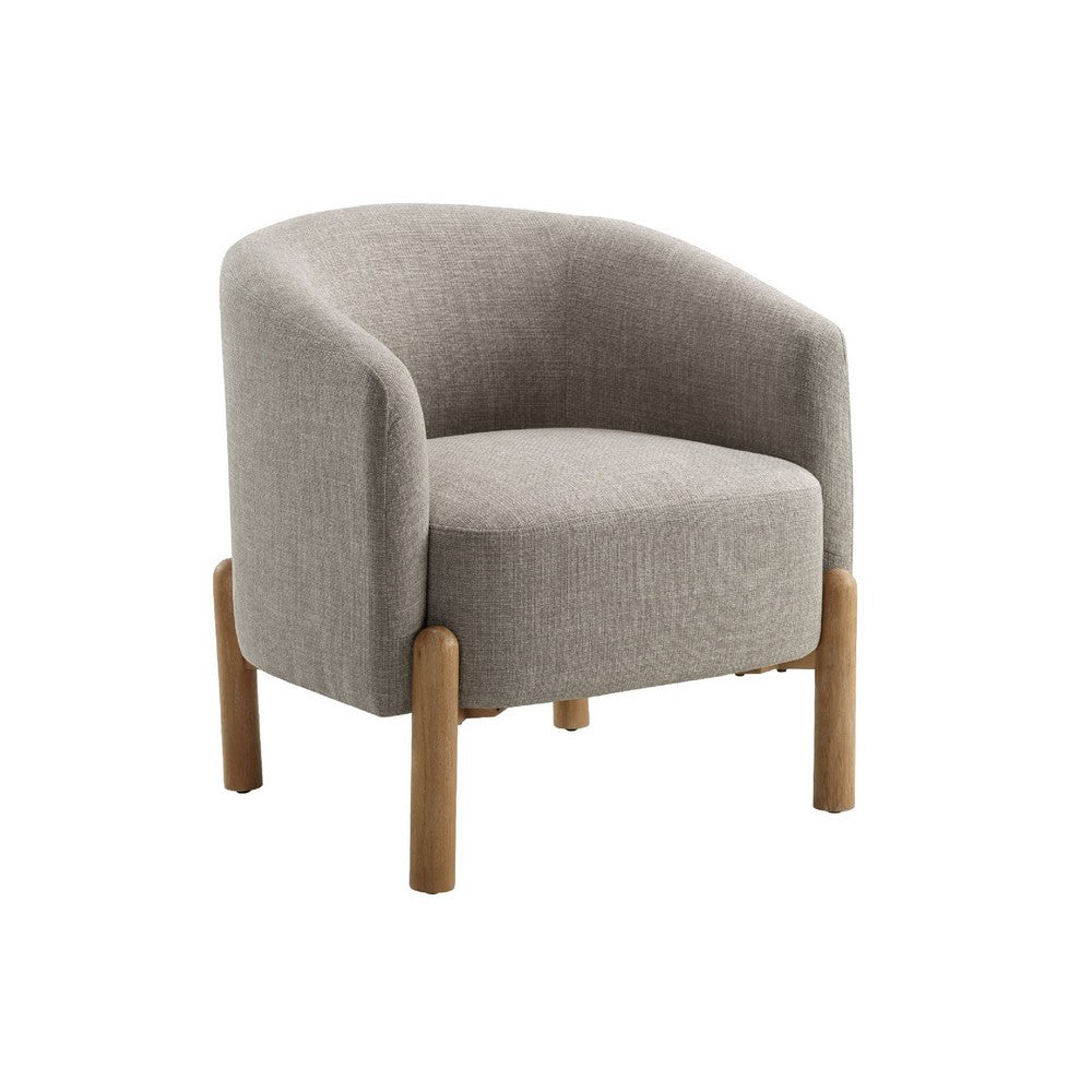 Diya Barrel Style Accent Chair, Taupe Gray Polyester, Brown Wood Legs - BM345416