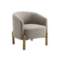 Diya Barrel Style Accent Chair, Taupe Gray Polyester, Brown Wood Legs - BM345416