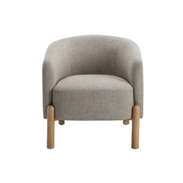Diya Barrel Style Accent Chair, Taupe Gray Polyester, Brown Wood Legs - BM345416