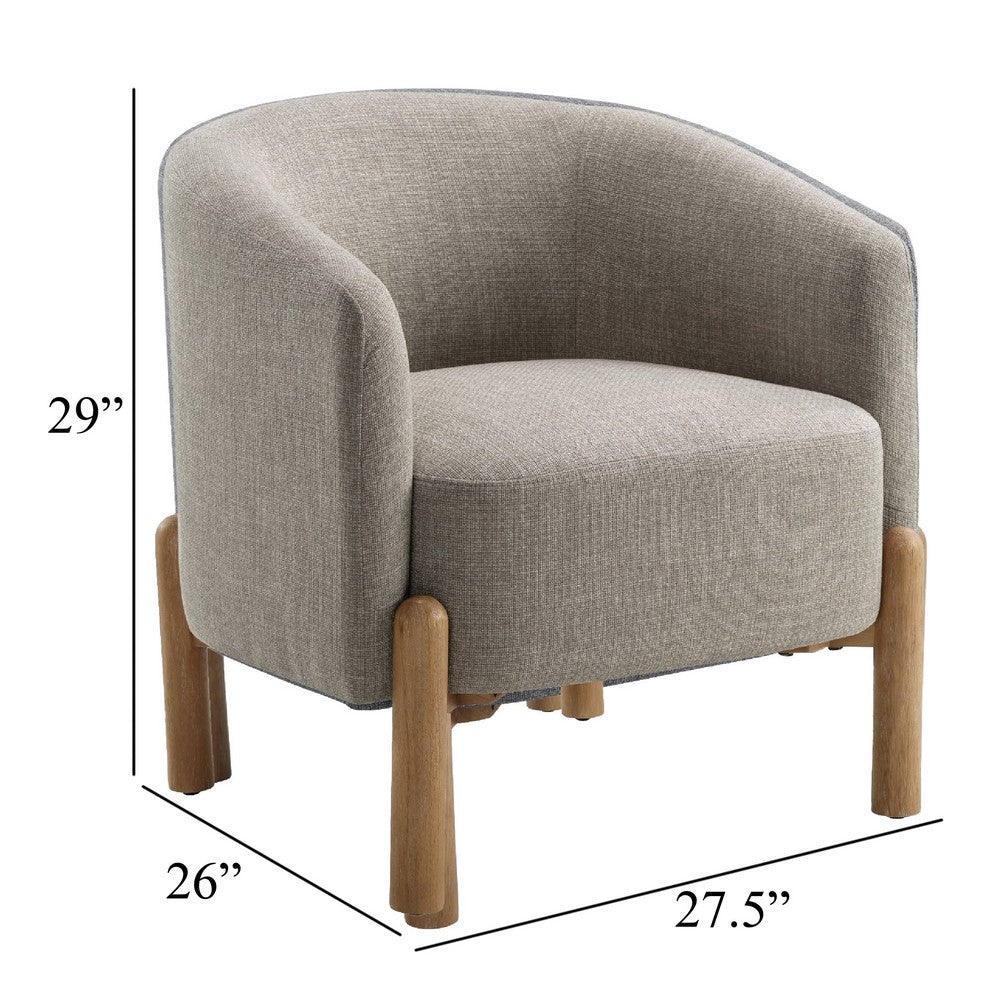 Diya Barrel Style Accent Chair, Taupe Gray Polyester, Brown Wood Legs - BM345416
