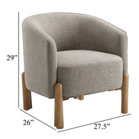 Diya Barrel Style Accent Chair, Taupe Gray Polyester, Brown Wood Legs - BM345416