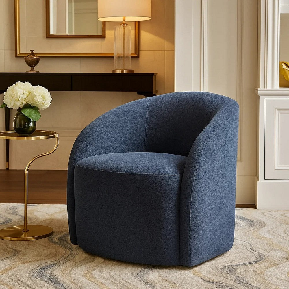 Saho Swivel Accent Chair, Barrel Style, Foam Padded, Modern Blue Boucle - BM345417
