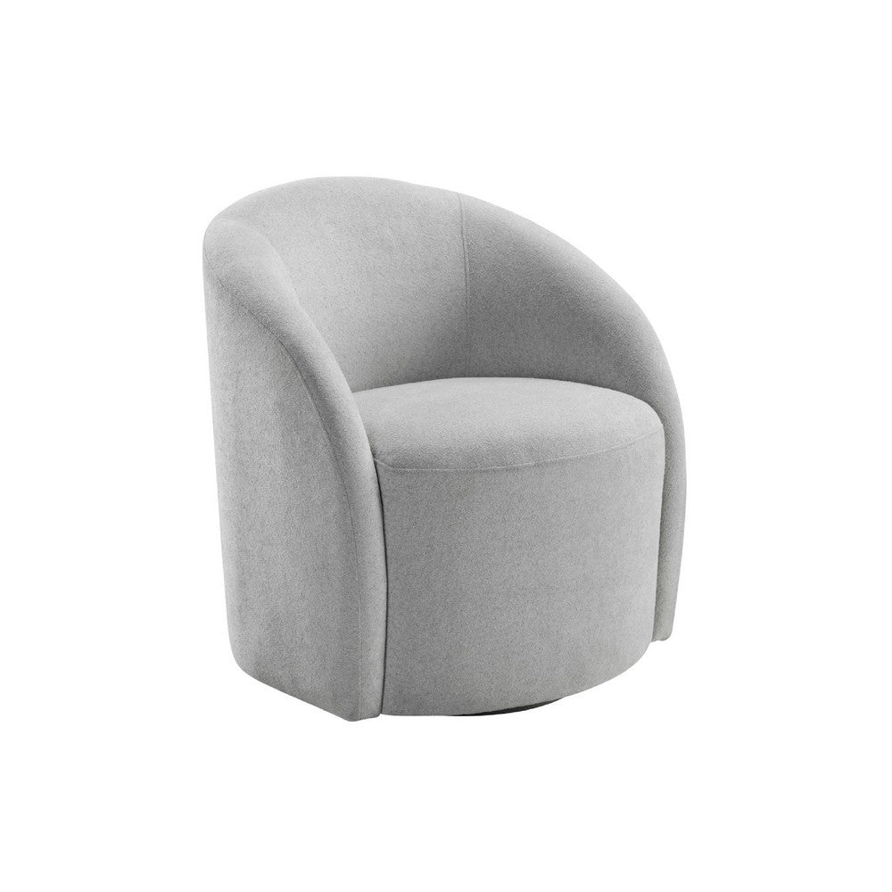 Saho Swivel Accent Chair, Barrel Style, Foam Padded, Light Gray Boucle - BM345418