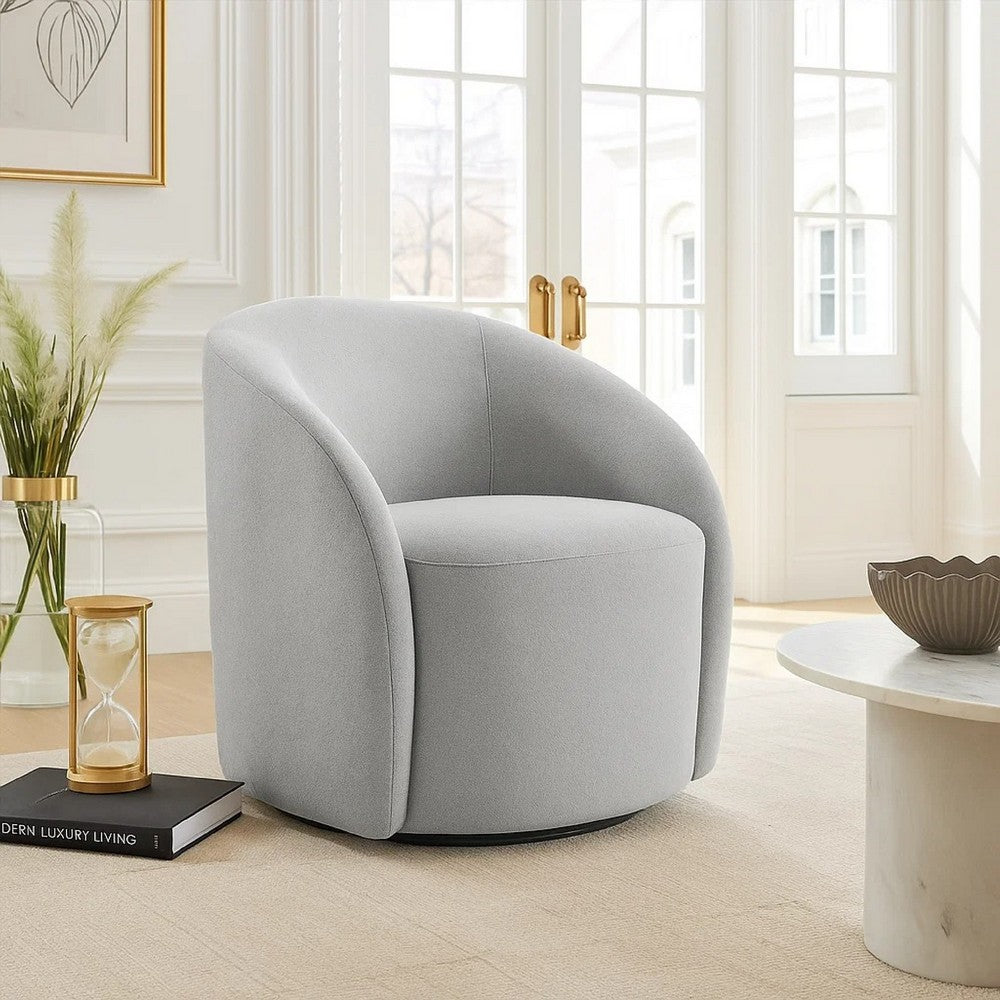 Saho Swivel Accent Chair, Barrel Style, Foam Padded, Light Gray Boucle - BM345418