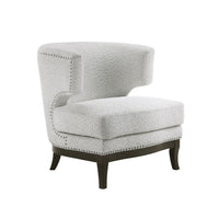 Elly Accent Chair, Barrel Back, Gray Boucle w Nailheads, Brown Wood - BM345419