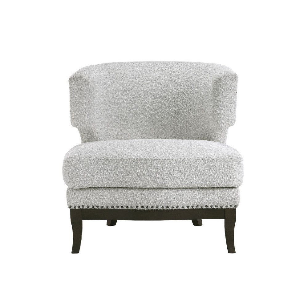 Elly Accent Chair, Barrel Back, Gray Boucle w Nailheads, Brown Wood - BM345419