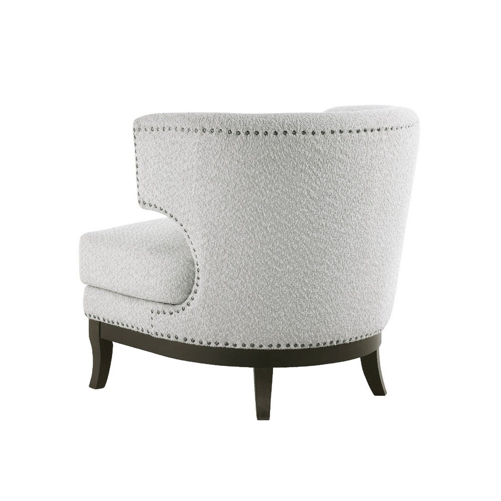 Elly Accent Chair, Barrel Back, Gray Boucle w Nailheads, Brown Wood - BM345419