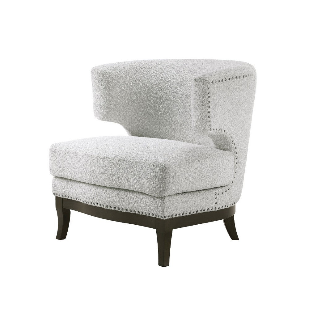 Elly Accent Chair, Barrel Back, Gray Boucle w Nailheads, Brown Wood - BM345419