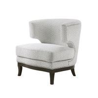 Elly Accent Chair, Barrel Back, Gray Boucle w Nailheads, Brown Wood - BM345419