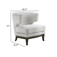 Elly Accent Chair, Barrel Back, Gray Boucle w Nailheads, Brown Wood - BM345419
