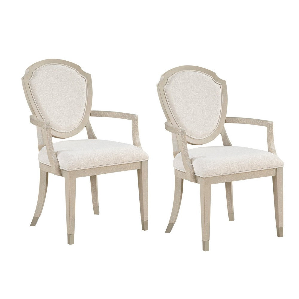 Olto Set of 2 Dining Armchairs, Ivory Chenille, Light Oak Brown Wood, Dipped Legs - BM345421