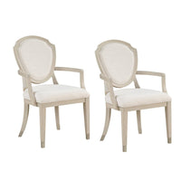 Olto Set of 2 Dining Armchairs, Ivory Chenille, Light Oak Brown Wood, Dipped Legs - BM345421