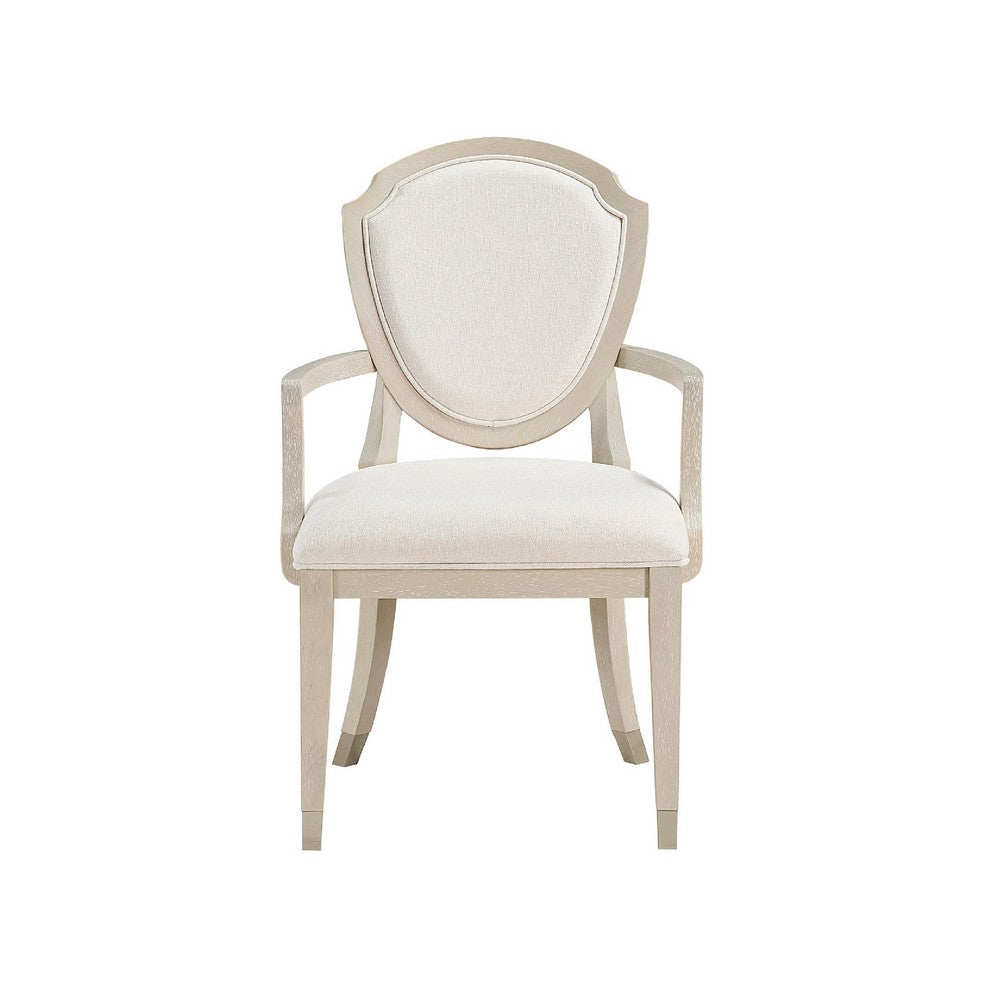 Olto Set of 2 Dining Armchairs, Ivory Chenille, Light Oak Brown Wood, Dipped Legs - BM345421