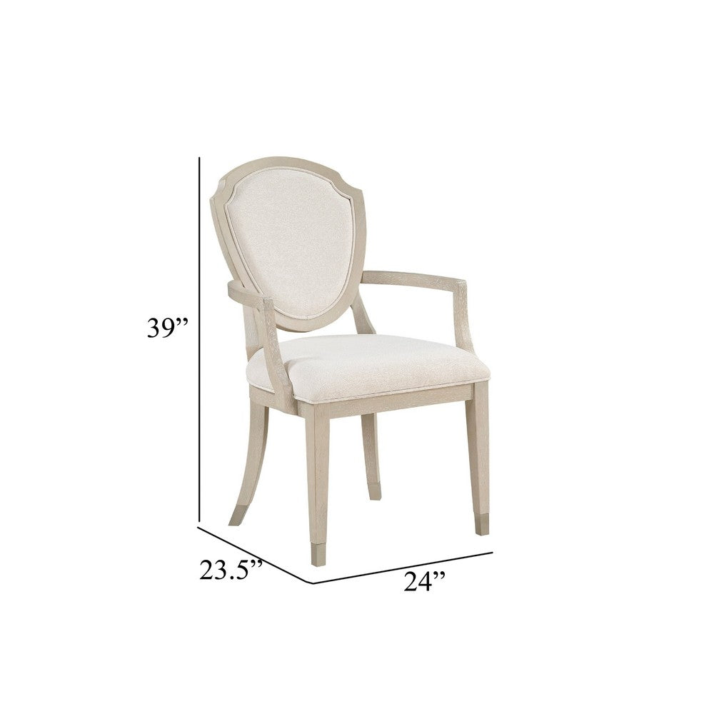 Olto Set of 2 Dining Armchairs, Ivory Chenille, Light Oak Brown Wood, Dipped Legs - BM345421