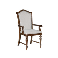 Feva Dining Armchair Set of 2, Scallop Back, Gray Polyester, Cherry Brown - BM345424
