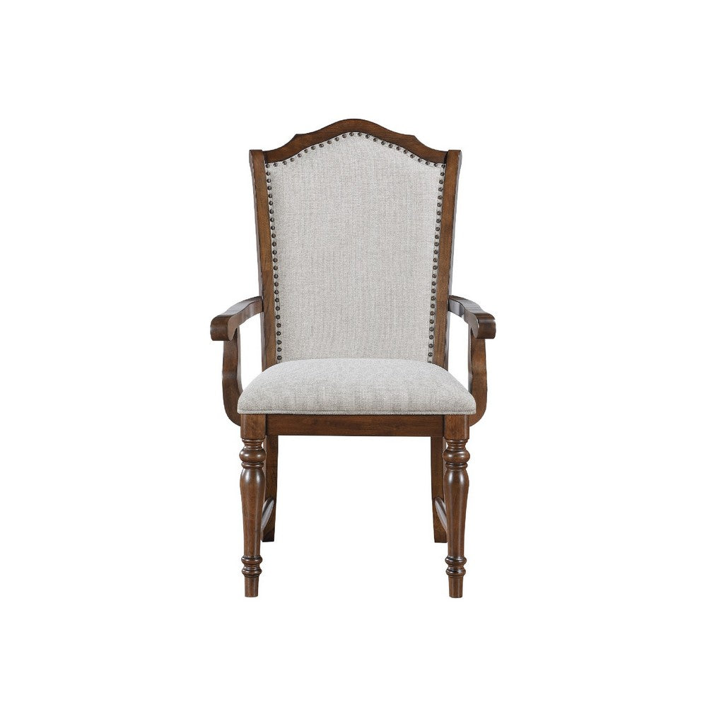 Feva Dining Armchair Set of 2, Scallop Back, Gray Polyester, Cherry Brown - BM345424