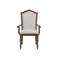 Feva Dining Armchair Set of 2, Scallop Back, Gray Polyester, Cherry Brown - BM345424