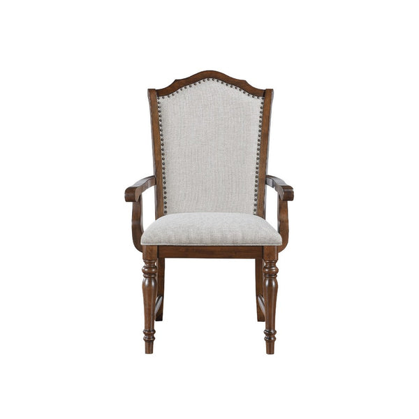 Feva Dining Armchair Set of 2, Scallop Back, Gray Polyester, Cherry Brown - BM345424