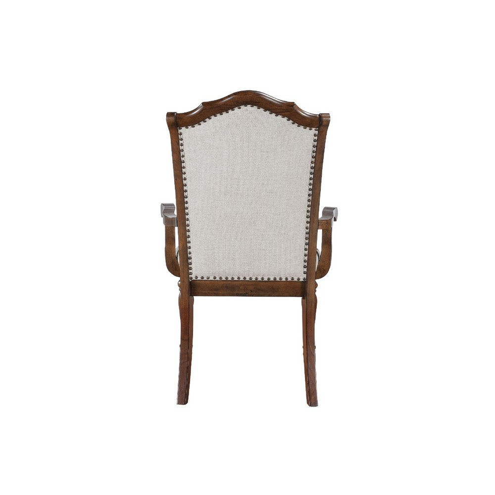 Feva Dining Armchair Set of 2, Scallop Back, Gray Polyester, Cherry Brown - BM345424